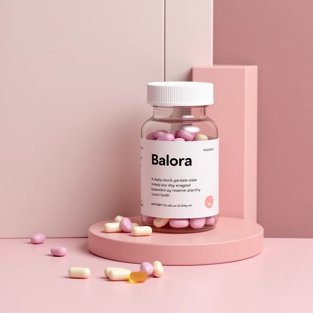 Balora daily supplement bottle on a soft gradient background